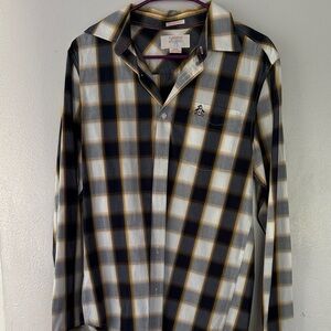 Original Penguin Men's Checkered Shirt - Black, White, Gold